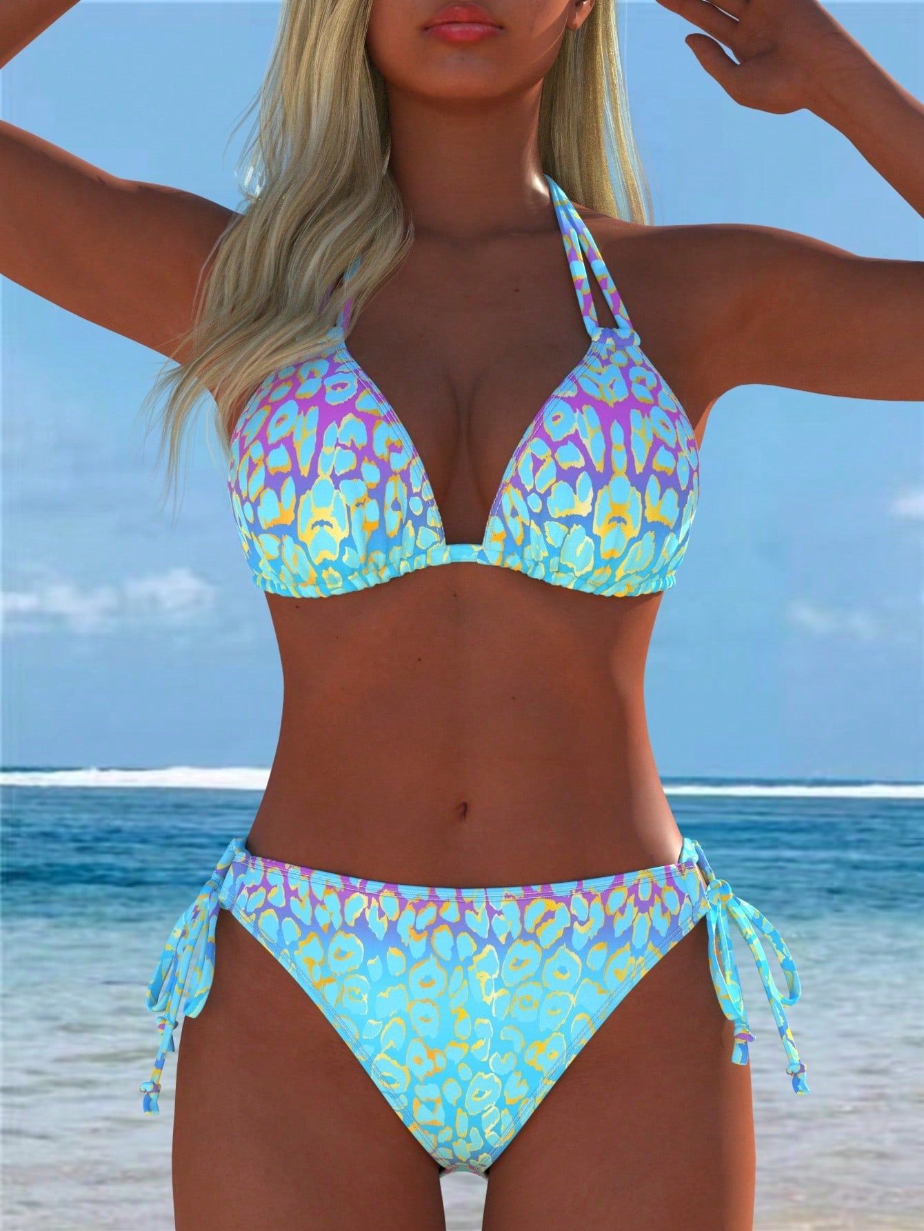 Women's Sexy Halter Bikini Set, Side Tie Leopard Print Swimwear, Suitable For Casual Beachwear And Summer Vacation, New Holiday Summer Vacation Style, Aesthetic