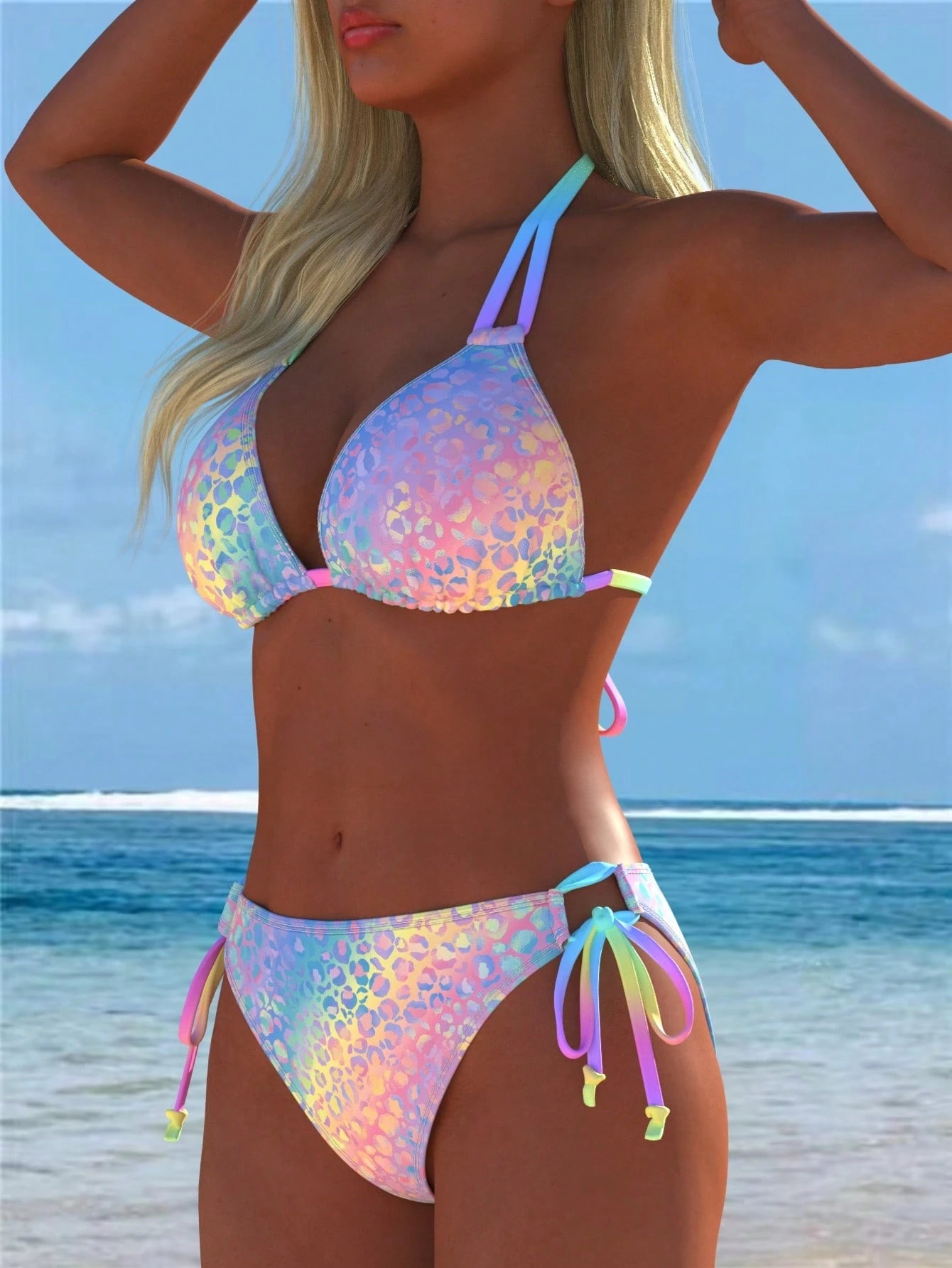 Women's Sexy Halter Bikini Set With Leopard Print Swimwear For Casual Beachwear New Arrival Festival Summer Travel Vacation Swimwear Random Stamping, Resort Wear