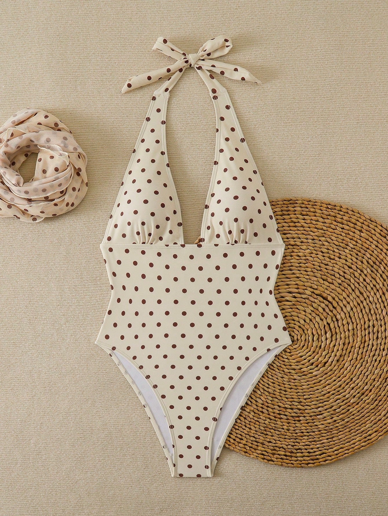 Women's Sexy Polka Dot Tie-Up Asymmetrical Backless Wrap Two Pieces Swimsuit, Beach Vacation Outfit For Summer