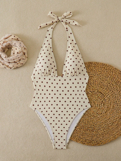 Women's Sexy Polka Dot Tie-Up Asymmetrical Backless Wrap Two Pieces Swimsuit, Beach Vacation Outfit For Summer