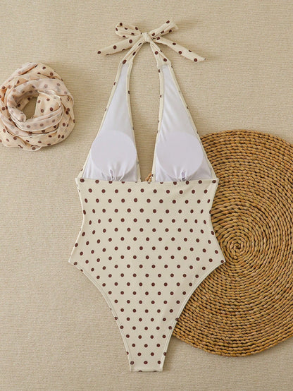 Women's Sexy Polka Dot Tie-Up Asymmetrical Backless Wrap Two Pieces Swimsuit, Beach Vacation Outfit For Summer