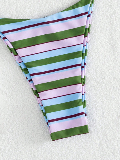 Women's Sexy, Colorful Striped Bohemian Style Breathable High Elasticity Fabric Vacation Bikini Sets Beach Summer, Aesthetic