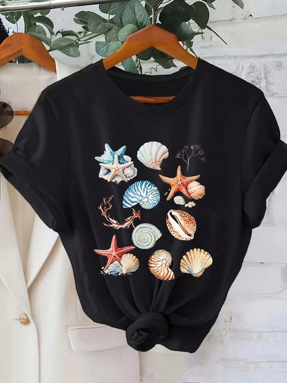 Women's Short-Sleeve T-Shirt- Medium-Stretch Fabric, Round Neck, Summer Blouse| Casual & Semi-Formal Wear| Machine Washable| Plain Or Layering Piece| In Stock- Casual Summer Essential For Hot
