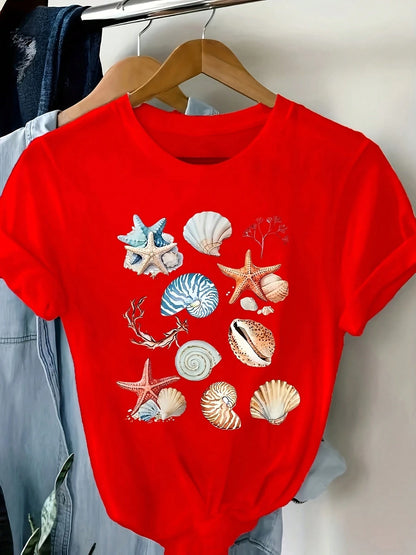 Women's Short-Sleeve T-Shirt- Medium-Stretch Fabric, Round Neck, Summer Blouse| Casual & Semi-Formal Wear| Machine Washable| Plain Or Layering Piece| In Stock- Casual Summer Essential For Hot