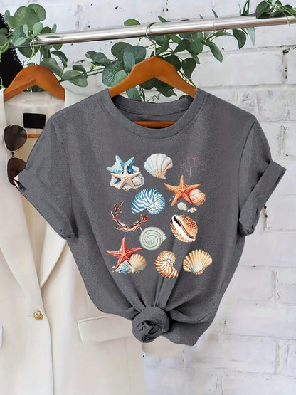 Women's Short-Sleeve T-Shirt- Medium-Stretch Fabric, Round Neck, Summer Blouse| Casual & Semi-Formal Wear| Machine Washable| Plain Or Layering Piece| In Stock- Casual Summer Essential For Hot