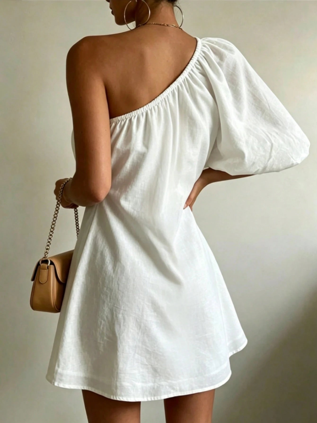 Women's Solid Color Casual Elegant Asymmetric/Asymmetrical Beach Vacation Single Sleeve Short Dress White Summer