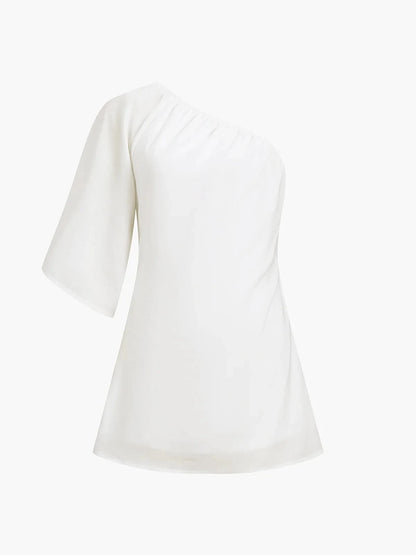 Women's Solid Color Casual Elegant Asymmetric/Asymmetrical Beach Vacation Single Sleeve Short Dress White Summer
