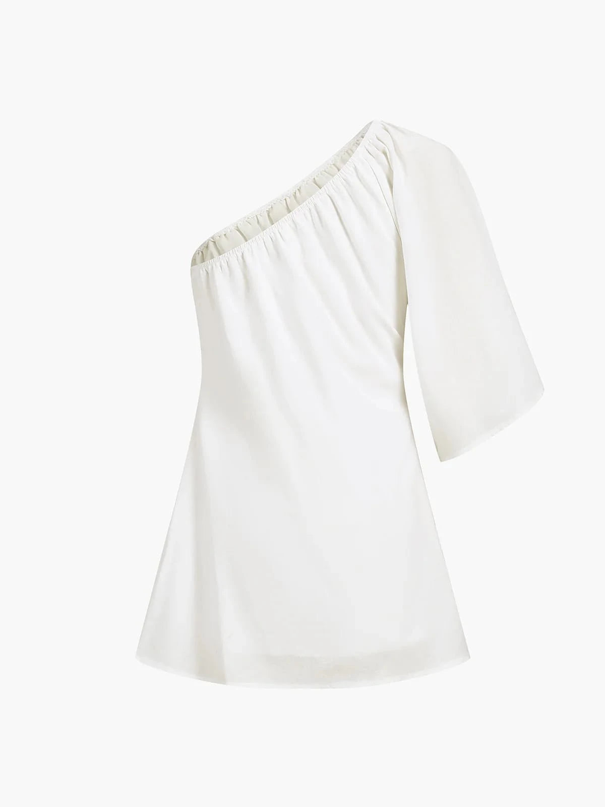 Women's Solid Color Casual Elegant Asymmetric/Asymmetrical Beach Vacation Single Sleeve Short Dress White Summer