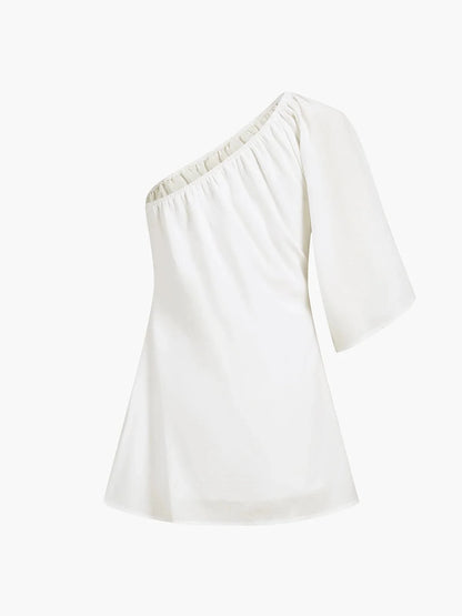 Women's Solid Color Casual Elegant Asymmetric/Asymmetrical Beach Vacation Single Sleeve Short Dress White Summer