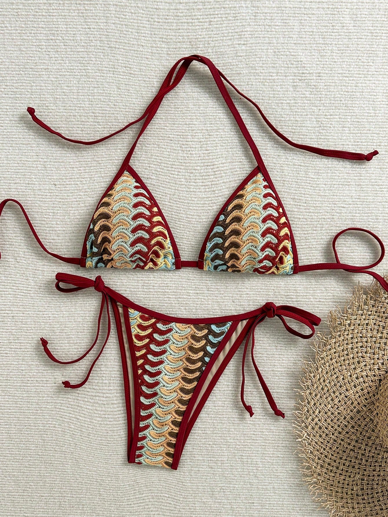 Women's Solid Color Contrast Bikini Set Set, Halter Tie Back Swimwear, High Elastic Fabric, Resort Wear Summer Vacation