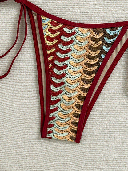 Women's Solid Color Contrast Bikini Set Set, Halter Tie Back Swimwear, High Elastic Fabric, Resort Wear Summer Vacation