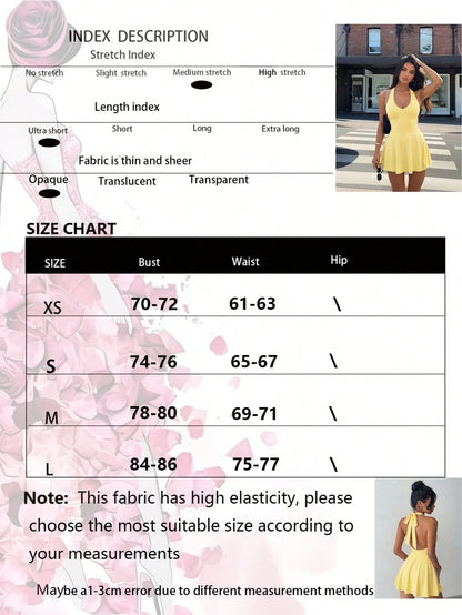 Women's Solid Color Knit V-Neck Halter Sexy Backless Elegant Vacation Fashion Mini Dress With Safety Pants Party Summer Yellow
