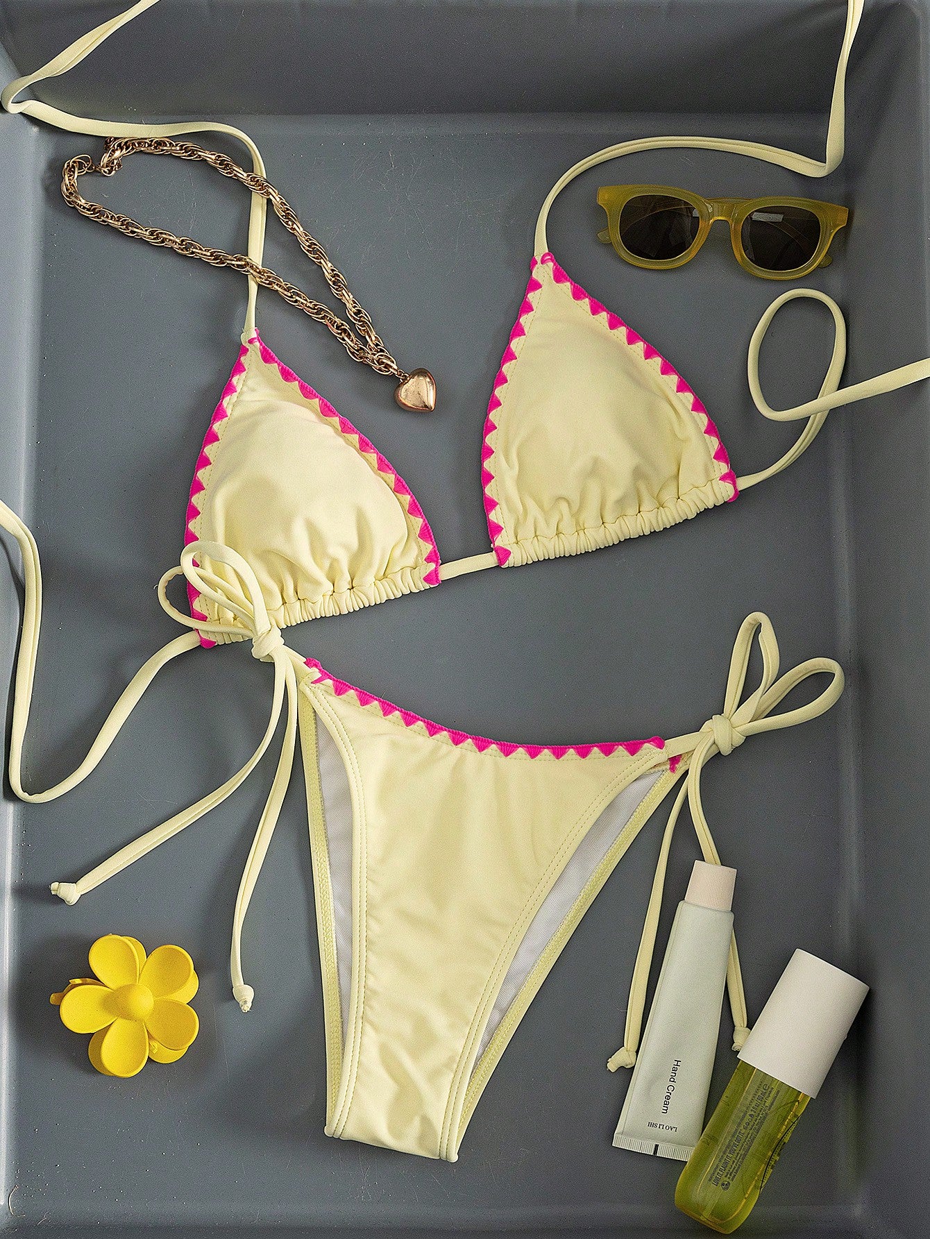 Women's Solid Color Reinforced Stitching Halter Tie Two Pieces Swimwear, Sexy High-End Minimalist Minimalist Sexy Style Summer, Resort Wear Vacation