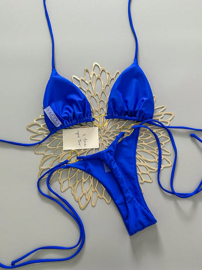 Women's Solid Color Tie-Up Sexy Bikini Swimwear Set, Summer Beach Vacation