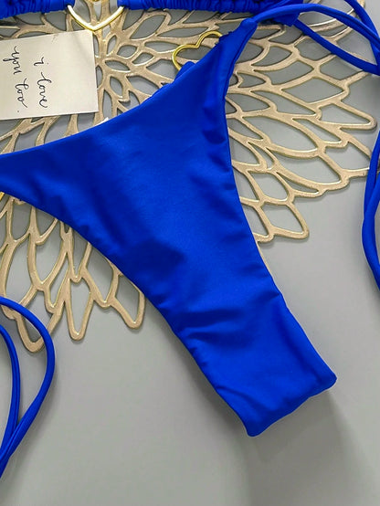 Women's Solid Color Tie-Up Sexy Bikini Swimwear Set, Summer Beach Vacation