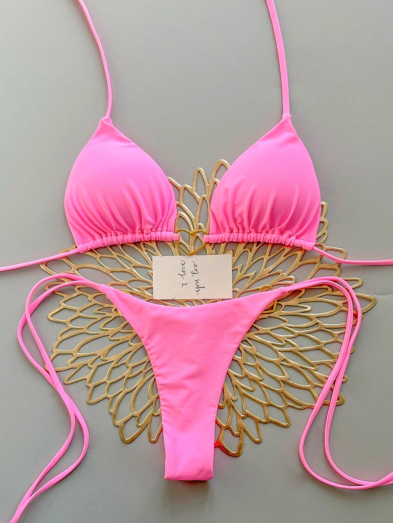 Women's Solid Color Tie-Up Sexy Bikini Swimwear Set, Summer Beach Vacation