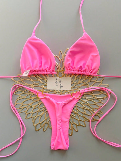 Women's Solid Color Tie-Up Sexy Bikini Swimwear Set, Summer Beach Vacation