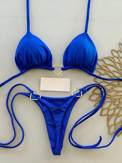 Women's Solid Color Tie-Up Sexy Bikini Swimwear Set, Summer Beach Vacation