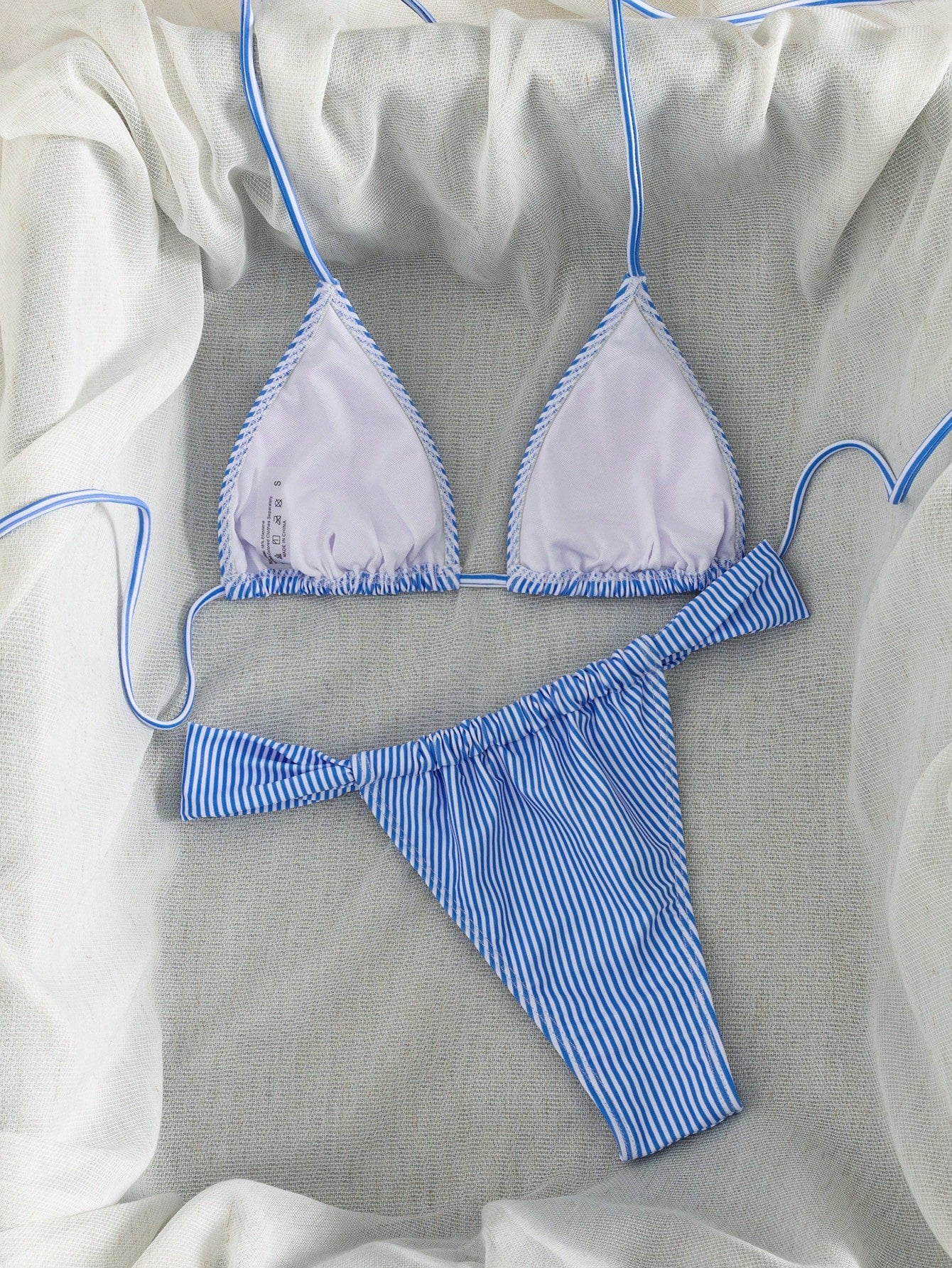 Women's Striped Print Halter Neck Tie Two Pieces Swimwear, Sexy Fashion Minimalist, Suitable For Young Girls, Beach Vacation, Travel And Dating Summer, Holiday Gift