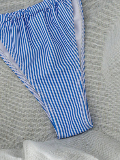 Women's Striped Print Halter Neck Tie Two Pieces Swimwear, Sexy Fashion Minimalist, Suitable For Young Girls, Beach Vacation, Travel And Dating Summer, Holiday Gift