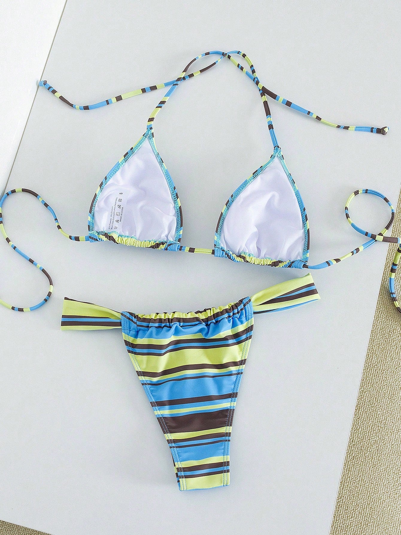 Women's Striped Print Halter Tie Two Pieces Swimwear, Sexy Fashion Minimalist, Suitable For Young Girls, Beach Vacation, Travel And Dating Summer, Vacationcore
