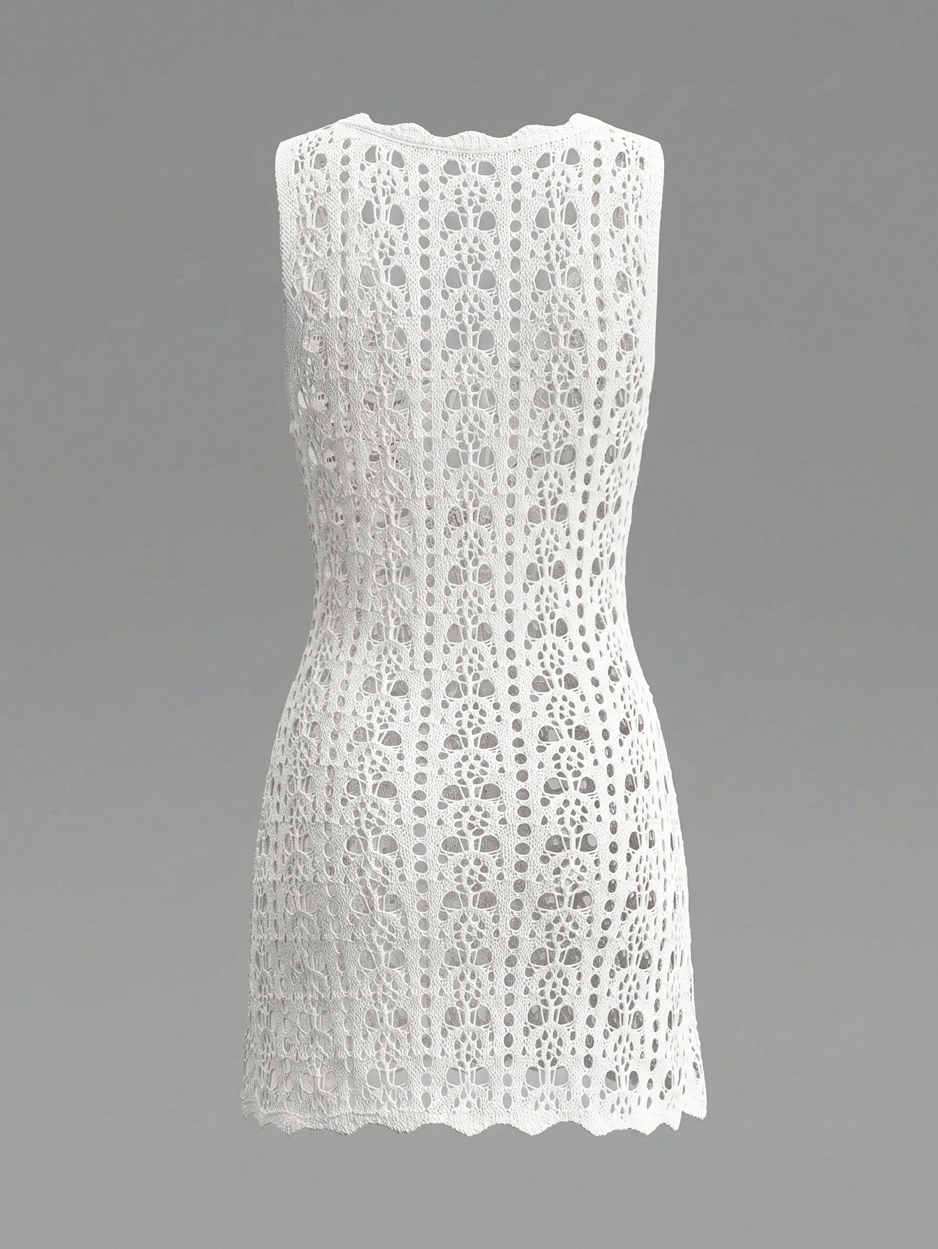 Women's Summer 2026 New Bohemian Style White Hollow Knit Vacation Vibe Sleeveless Short Tank Top Cover-Up Dress Beach