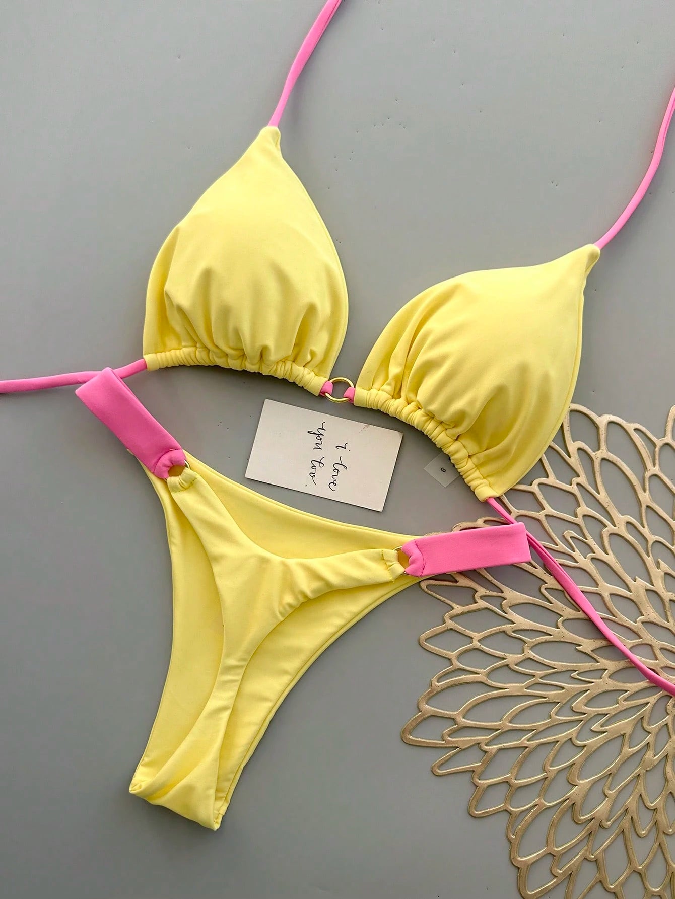 Women's Summer Beach Colorblock Sexy Bikini Swimwear Set Vacation Yellow