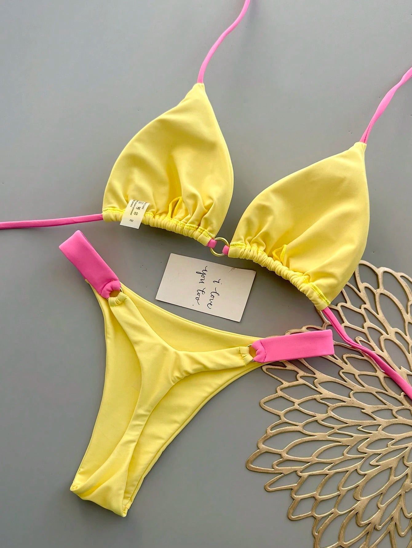 Women's Summer Beach Colorblock Sexy Bikini Swimwear Set Vacation Yellow