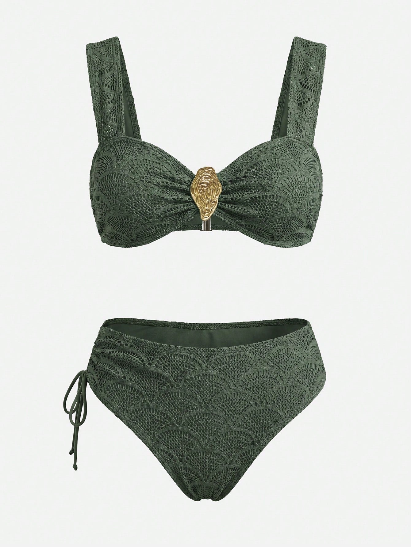 Women's Summer Beach Solid Color Bikini And Triangle Panty Two-Piece Swimsuit Set With Skirt