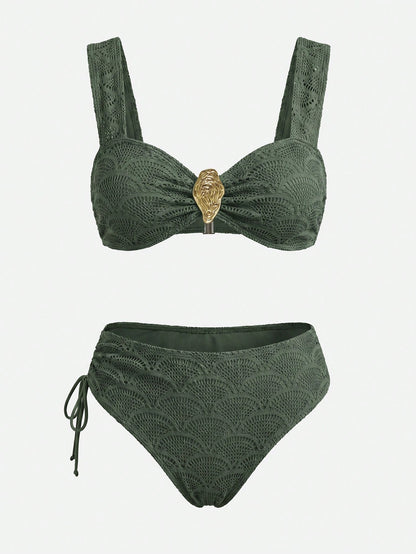 Women's Summer Beach Solid Color Bikini And Triangle Panty Two-Piece Swimsuit Set With Skirt