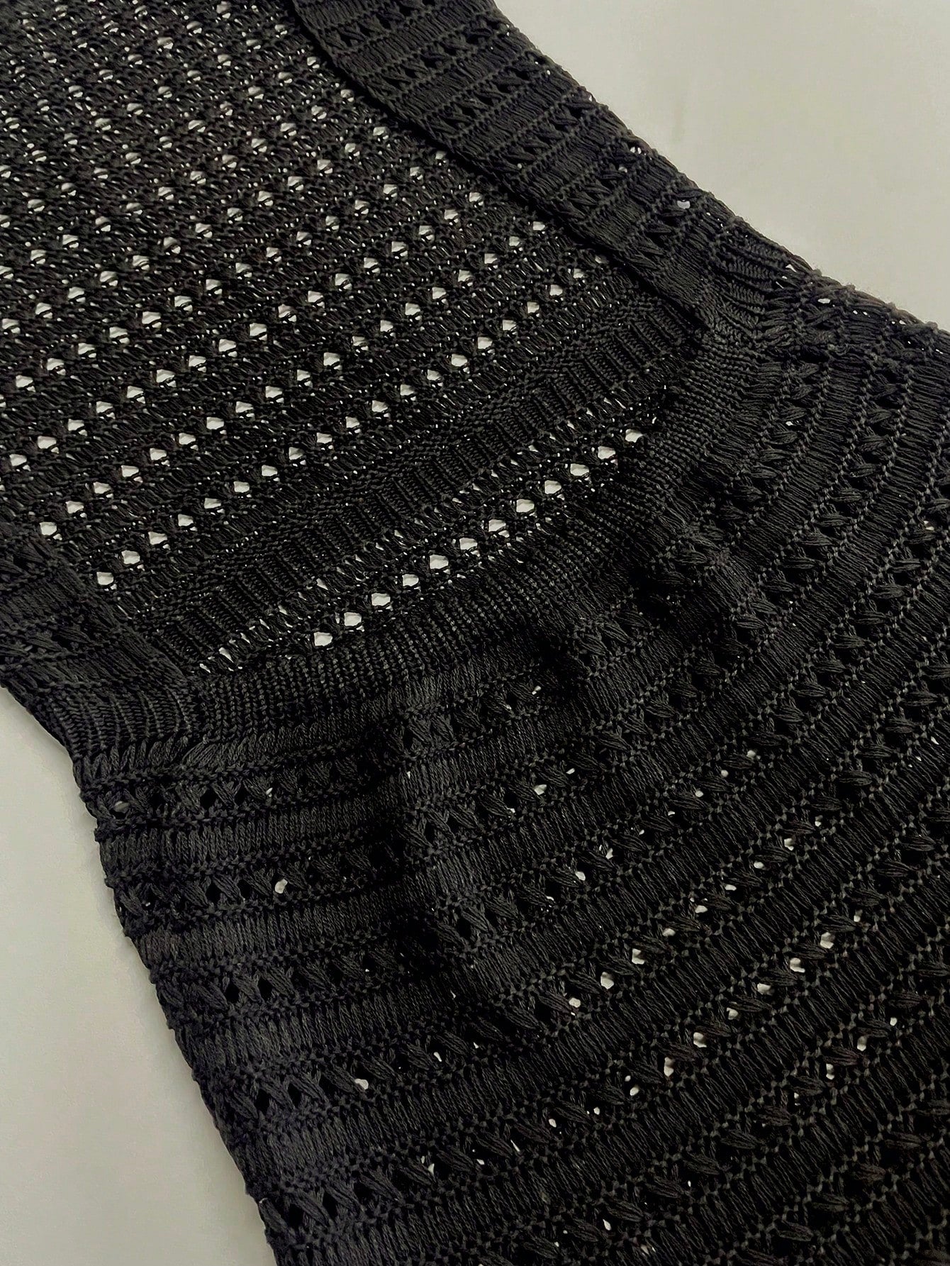 Women's Summer Beach Solid Color Sexy Hollow See-Through Knit Beach Backless Halter Short Cover-Up Dress Vacation Black, Boho