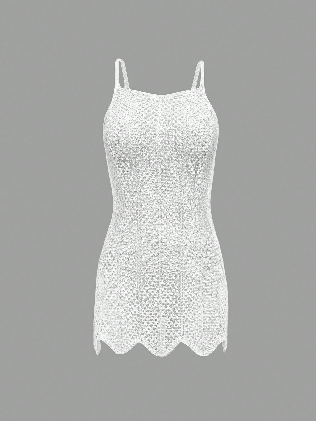 Women's Summer Beach Vacation Bohemian Sleeveless Solid Color Sexy Hollow Out Sheer Short Camisole Dress White