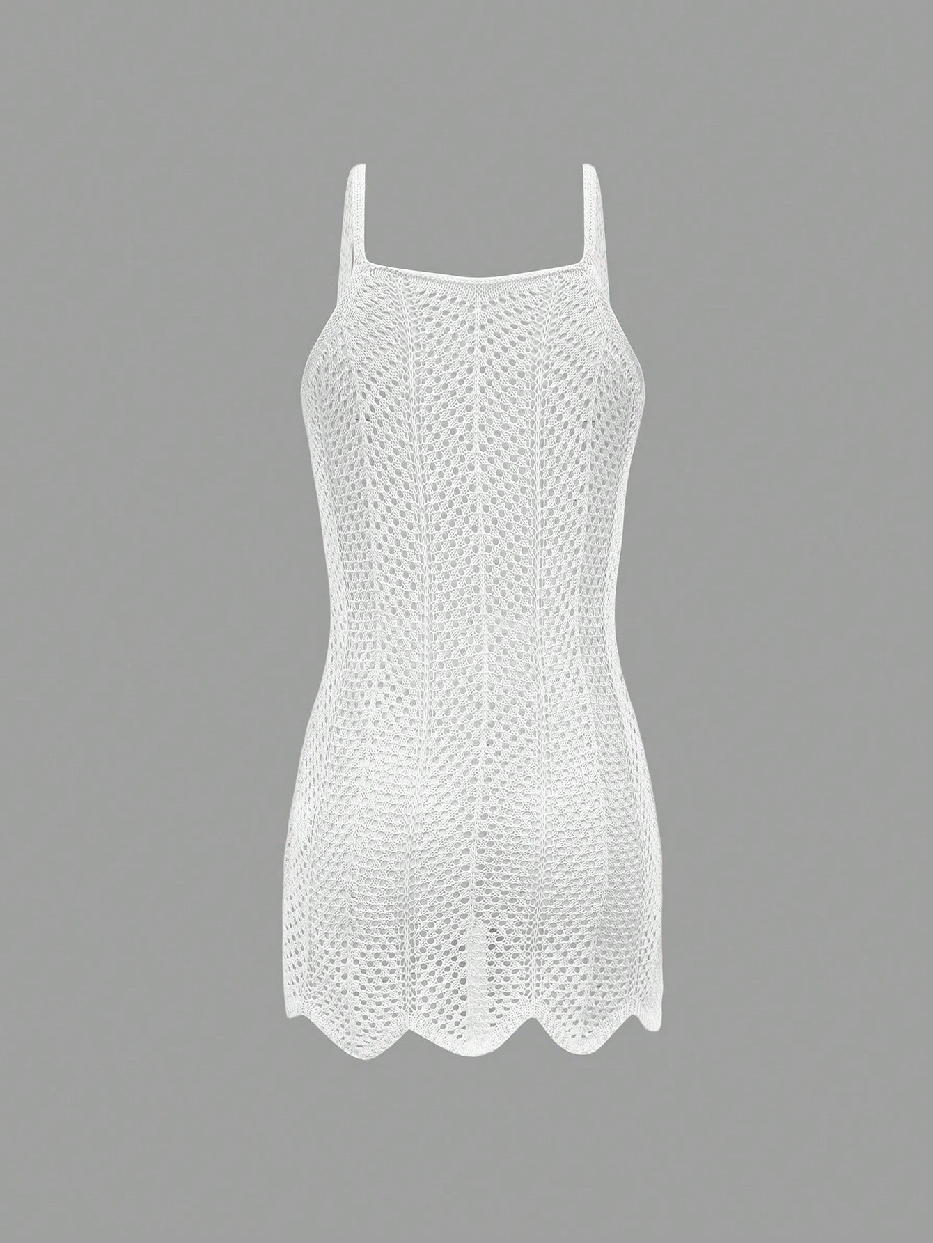 Women's Summer Beach Vacation Bohemian Sleeveless Solid Color Sexy Hollow Out Sheer Short Camisole Dress White