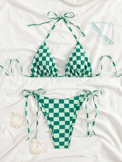 Women's Summer Bikini Set Set, Halter Tie Backless Ladies Swimwear, High Elasticity Casual Holiday Bikini Set, Fashionable And Comfortable Bikini Set Set Suitable For Party, Music Festival, Valentine'