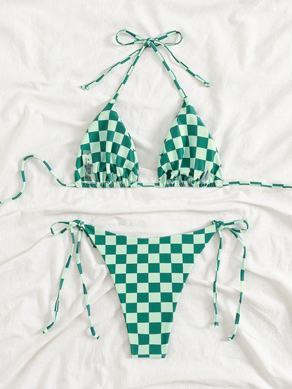 Women's Summer Bikini Set Set, Halter Tie Backless Ladies Swimwear, High Elasticity Casual Holiday Bikini Set, Fashionable And Comfortable Bikini Set Set Suitable For Party, Music Festival, Valentine'
