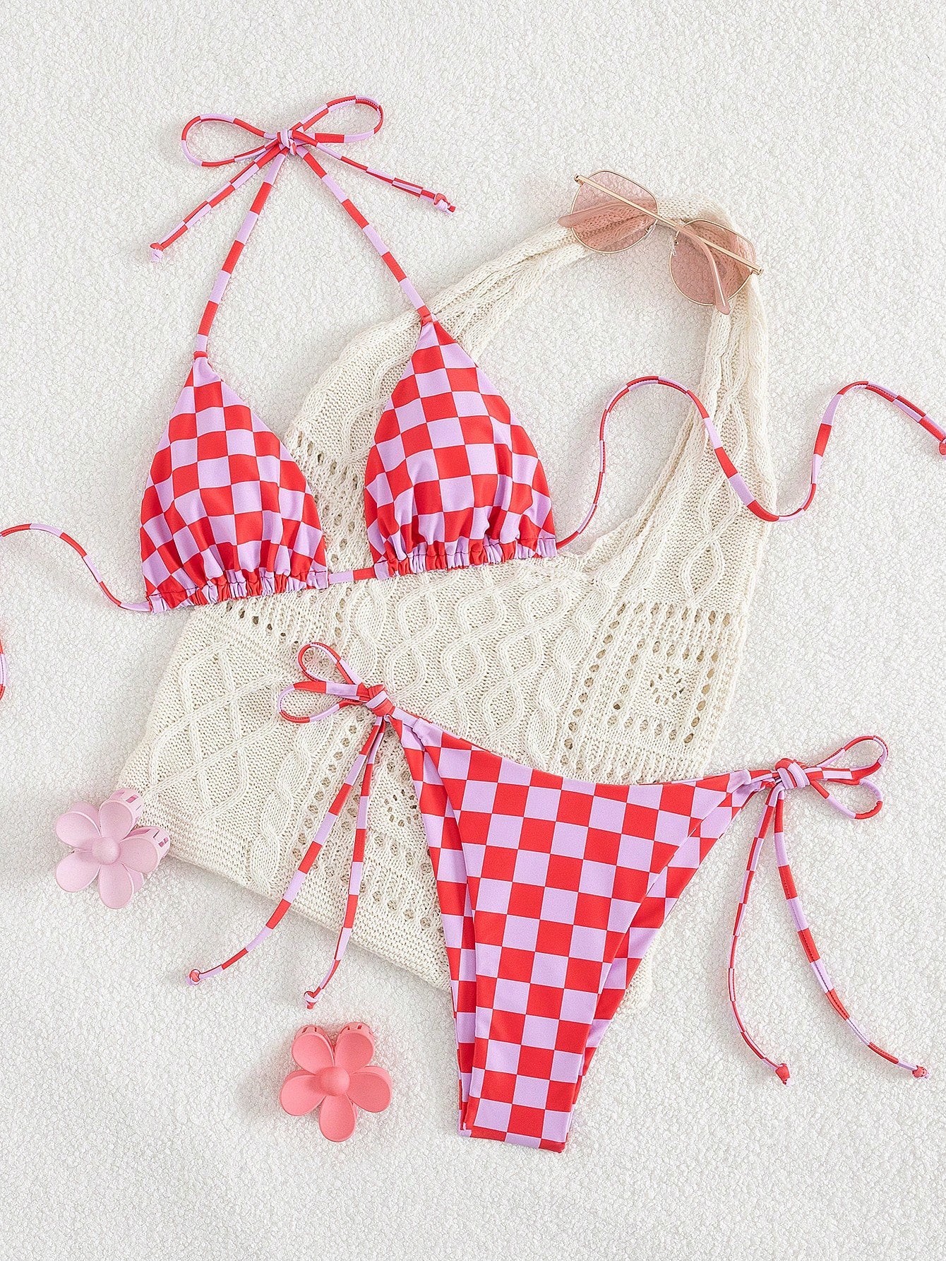 Women's Summer Bikini Set Set, Halter Tie Backless Ladies Swimwear, High Elasticity Casual Holiday Bikini Set, Fashionable And Comfortable Bikini Set Set Suitable For Party, Music Festival, Valentine'
