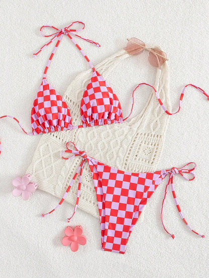 Women's Summer Bikini Set Set, Halter Tie Backless Ladies Swimwear, High Elasticity Casual Holiday Bikini Set, Fashionable And Comfortable Bikini Set Set Suitable For Party, Music Festival, Valentine'