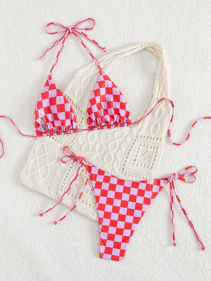 Women's Summer Bikini Set Set, Halter Tie Backless Ladies Swimwear, High Elasticity Casual Holiday Bikini Set, Fashionable And Comfortable Bikini Set Set Suitable For Party, Music Festival, Valentine'