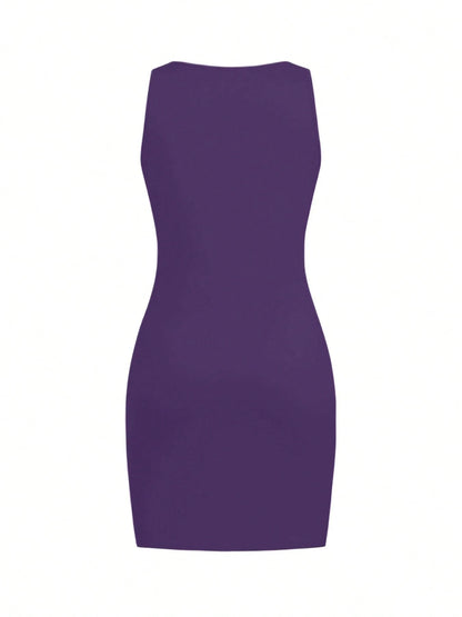 Women's Summer Casual Solid Color Minimalist Fitted Tank Bodycon Dress For Vacation And Beach Party Elegant