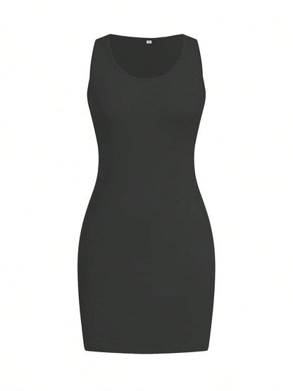 Women's Summer Casual Solid Color Minimalist Fitted Tank Bodycon Dress For Vacation And Beach Party Elegant