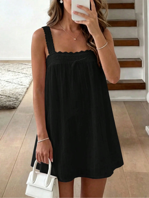 Women's Summer Casual Spaghetti Strap Dress, Suitable For Vacation And Beach Casual Wear Black Elegant