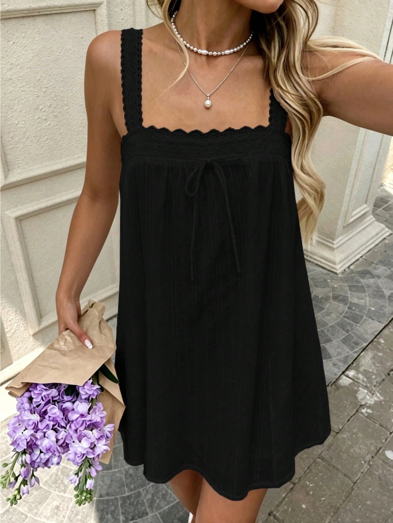 Women's Summer Casual Spaghetti Strap Dress, Suitable For Vacation And Beach Casual Wear Black Elegant