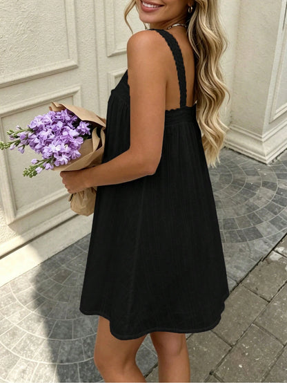 Women's Summer Casual Spaghetti Strap Dress, Suitable For Vacation And Beach Casual Wear Black Elegant