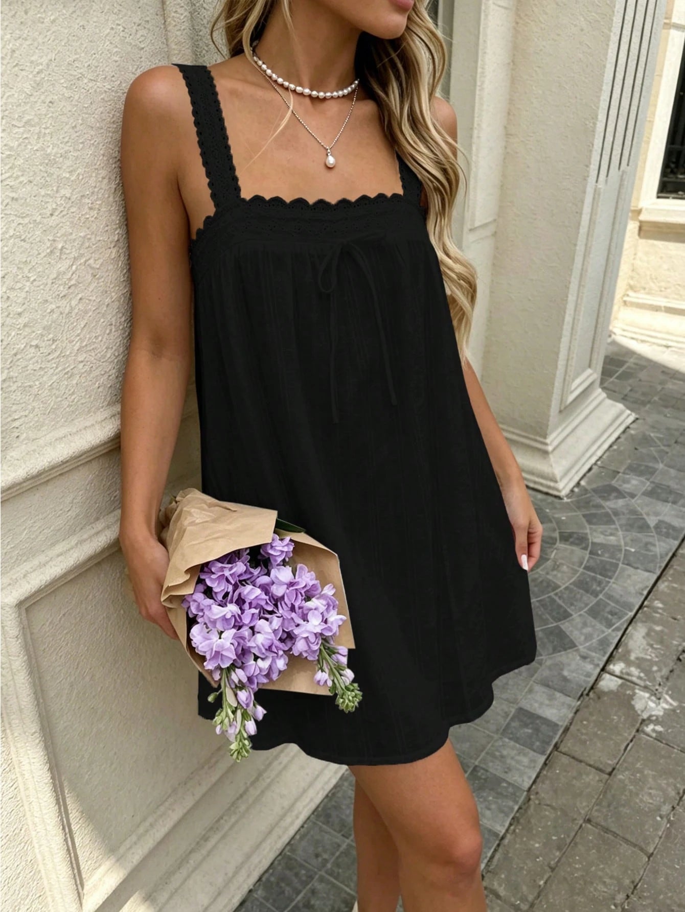 Women's Summer Casual Spaghetti Strap Dress, Suitable For Vacation And Beach Casual Wear Black Elegant