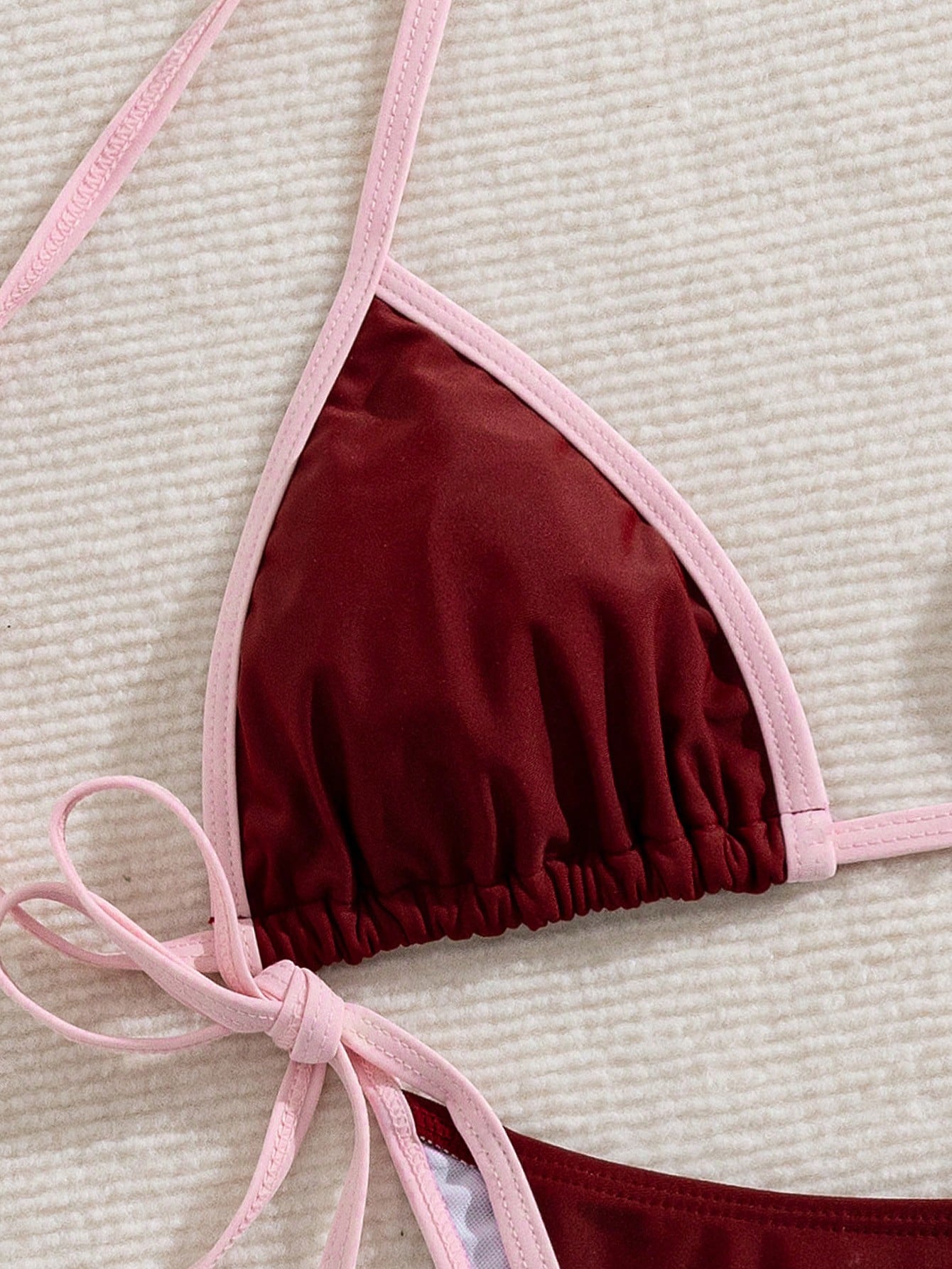 Women's Summer Colorblock Halter Tie Sexy Bikini Beach Vacation Outfit, Elegant Women's Beach Swimwear Pink
