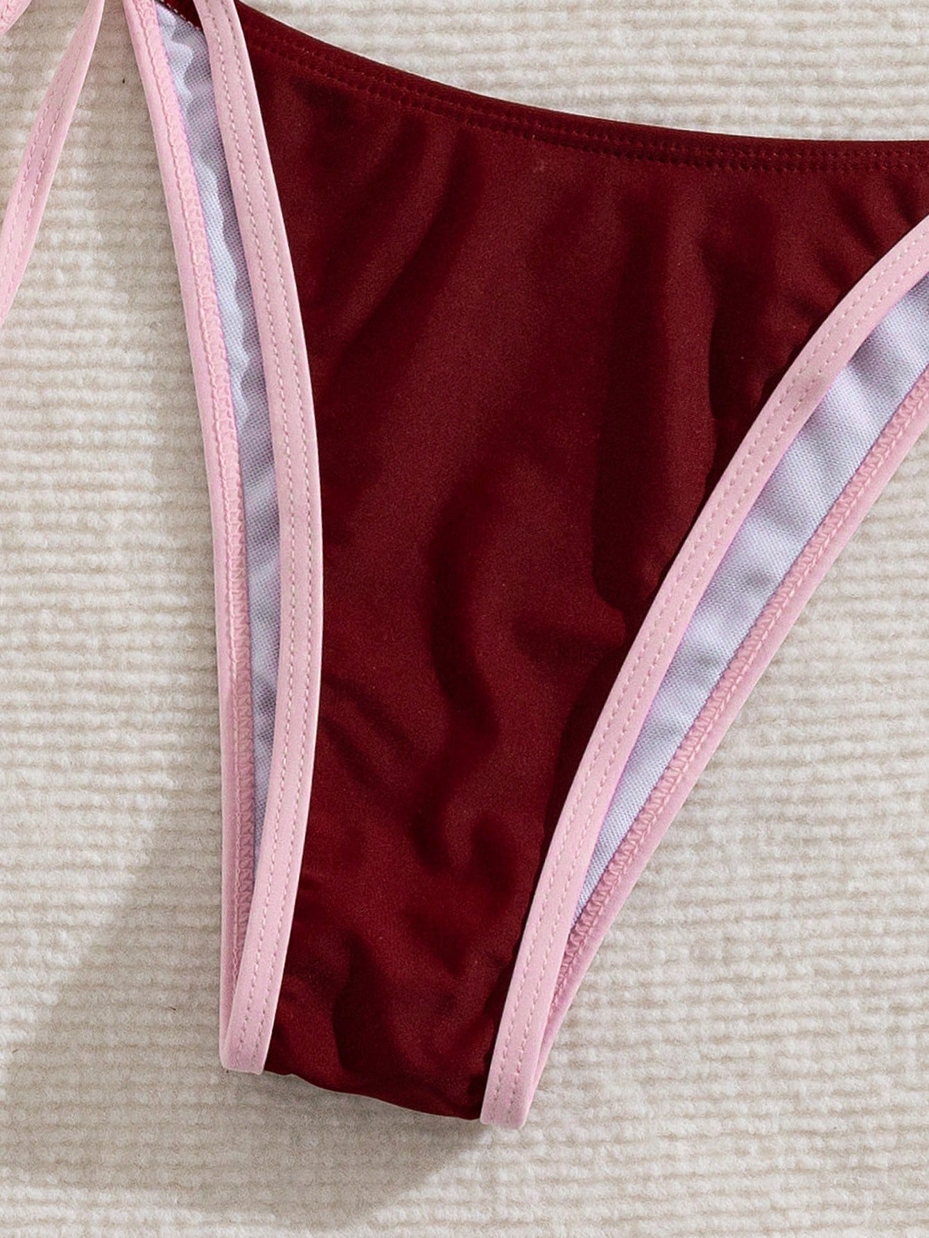 Women's Summer Colorblock Halter Tie Sexy Bikini Beach Vacation Outfit, Elegant Women's Beach Swimwear Pink