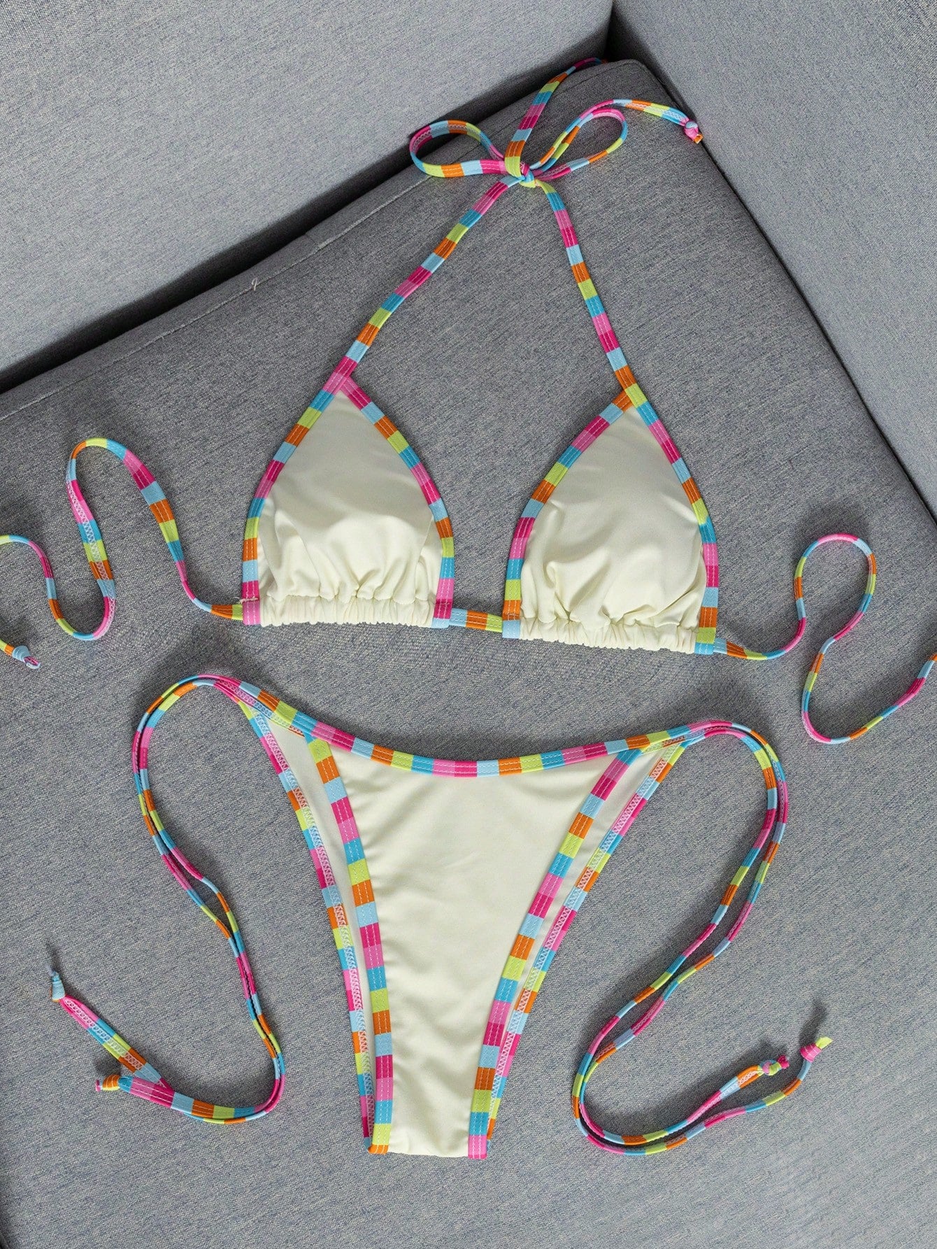Women's Summer Colorblock Halter Tie Sexy Bikini Beach Vacation Two-Piece Swimsuit Set, Sexy Bikini Swimwear, Elegant Women's Beach Swimwear Pink