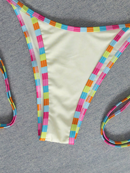 Women's Summer Colorblock Halter Tie Sexy Bikini Beach Vacation Two-Piece Swimsuit Set, Sexy Bikini Swimwear, Elegant Women's Beach Swimwear Pink