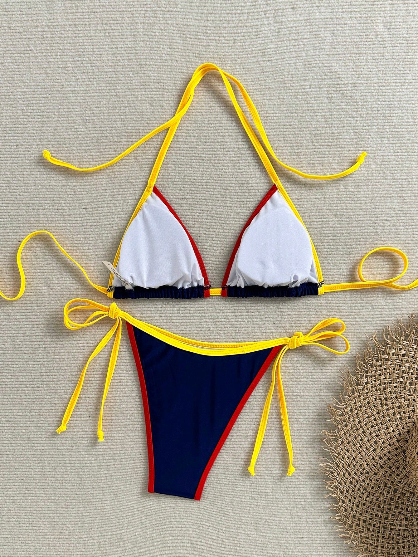 Women's Summer Colorblock Spicy Style Bikini Two-Piece Swimwear Set, Halter Neck Tie Backless Swimwear, Fashion Sexy Bikini, Elegant Women's Beach Swimwear, Suitable For Beach Vacation, Music Festival