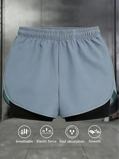 Women's Summer Drawstring Double-Layer Casual Sports Shorts, Suitable For Outdoor Hiking, Cycling, Ball Sports, Running And Indoor Fitness
